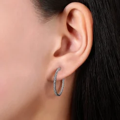 Discount Gabriel & Co. 14K White Gold French Pave 20mm Round Inside Out Diamond Hoop Earrings