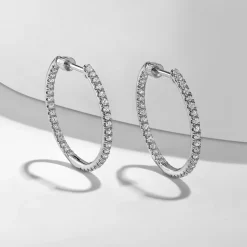 Discount Gabriel & Co. 14K White Gold French Pave 20mm Round Inside Out Diamond Hoop Earrings