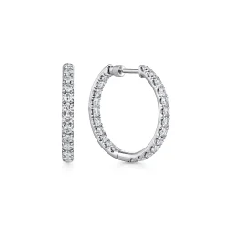 New Gabriel & Co. 14K White Gold French Pave 20mm Round Inside Out Diamond Hoop Earrings