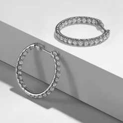 New Gabriel & Co. 14K White Gold French Pave 20mm Round Inside Out Diamond Hoop Earrings