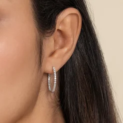 Discount Gabriel & Co. 14K White Gold French Pave 20mm Round Inside Out Diamond Hoop Earrings