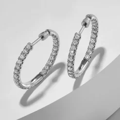 Discount Gabriel & Co. 14K White Gold French Pave 20mm Round Inside Out Diamond Hoop Earrings