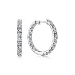 New Gabriel & Co. 14K White Gold French Pave 20mm Round Inside Out Diamond Hoop Earrings