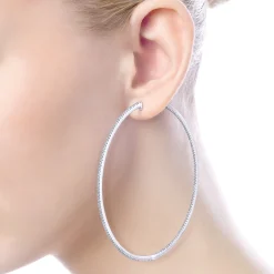 Outlet Gabriel & Co. 14K White Gold French Pave 70mm Round Inside Out Diamond Hoop Earrings
