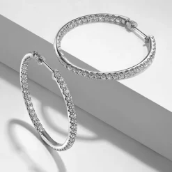 Hot Gabriel & Co. 14K White Gold French Pave 30mm Round Inside Out Diamond Hoop Earrings