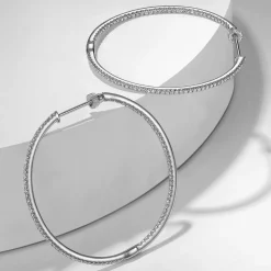 Best Gabriel & Co. 14K White Gold French Pave 40mm Round Inside Out Diamond Hoop Earrings