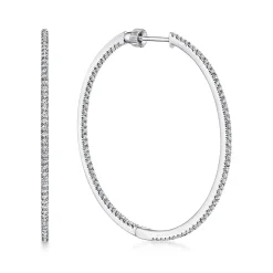 Best Gabriel & Co. 14K White Gold French Pave 40mm Round Inside Out Diamond Hoop Earrings