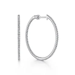 New Gabriel & Co. 14K White Gold French Pave 30mm Round Inside Out Diamond Hoop Earrings
