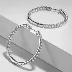 New Gabriel & Co. 14K White Gold French Pave 30mm Round Inside Out Diamond Hoop Earrings