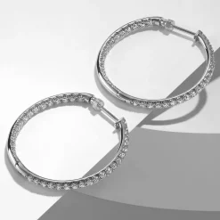 Outlet Gabriel & Co. 14K White Gold French Pave 30mm Round Inside Out Diamond Hoop Earrings