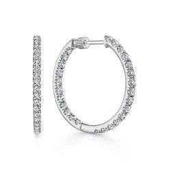 Outlet Gabriel & Co. 14K White Gold French Pave 30mm Round Inside Out Diamond Hoop Earrings