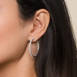 Outlet Gabriel & Co. 14K White Gold French Pave 30mm Round Inside Out Diamond Hoop Earrings
