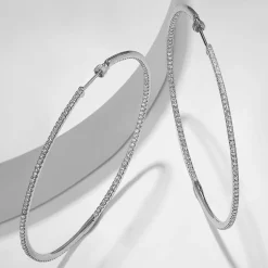 Online Gabriel & Co. 14K White Gold French Pave 70mm Round Inside Out Diamond Hoop Earrings