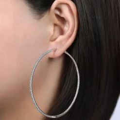 Online Gabriel & Co. 14K White Gold French Pave 70mm Round Inside Out Diamond Hoop Earrings