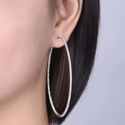 Online Gabriel & Co. 14K White Gold French Pave 70mm Round Inside Out Diamond Hoop Earrings