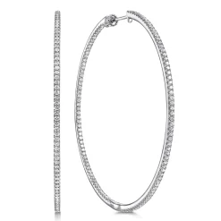 Sale Gabriel & Co. 14K White Gold French Pave 60mm Round Inside Out Diamond Hoop Earrings