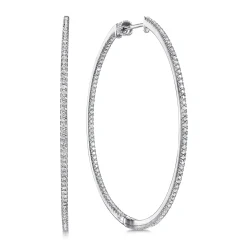 Clearance Gabriel & Co. 14K White Gold French Pave 50mm Round Inside Out Diamond Hoop Earrings