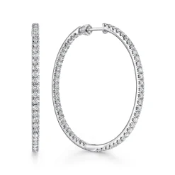 Hot Gabriel & Co. 14K White Gold French Pave 40mm Round Inside Out Diamond Hoop Earrings