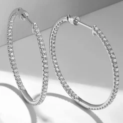 Gabriel & Co. 14K White Gold French Pave 30mm Round Inside Out Diamond Hoop Earrings