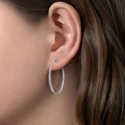 Gabriel & Co. 14K White Gold French Pave 30mm Round Inside Out Diamond Hoop Earrings