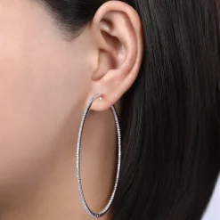 Hot Gabriel & Co. 14K White Gold French Pave 70mm Round Inside Out Diamond Hoop Earrings