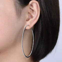 Hot Gabriel & Co. 14K White Gold French Pave 70mm Round Inside Out Diamond Hoop Earrings