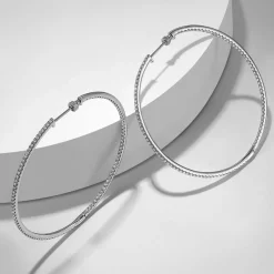 Sale Gabriel & Co. 14K White Gold French Pave 60mm Round Inside Out Diamond Hoop Earrings