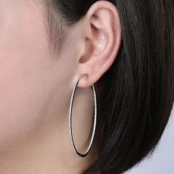 Sale Gabriel & Co. 14K White Gold French Pave 60mm Round Inside Out Diamond Hoop Earrings