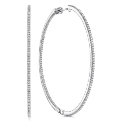 Sale Gabriel & Co. 14K White Gold French Pave 60mm Round Inside Out Diamond Hoop Earrings