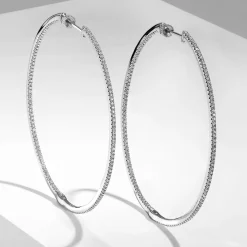 Sale Gabriel & Co. 14K White Gold French Pave 60mm Round Inside Out Diamond Hoop Earrings