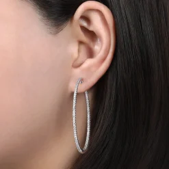 Online Gabriel & Co. 14K White Gold French Pave 50mm Round Inside Out Diamond Hoop Earrings