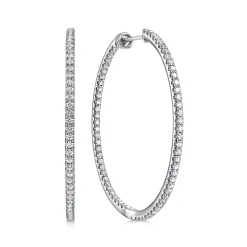 Outlet Gabriel & Co. 14K White Gold French Pave 40mm Round Inside Out Diamond Hoop Earrings