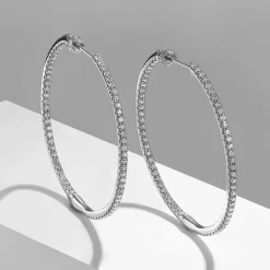 Outlet Gabriel & Co. 14K White Gold French Pave 40mm Round Inside Out Diamond Hoop Earrings