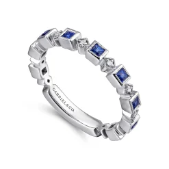 Best Gabriel & Co. 14K White Gold Geometric Sapphire and Diamond Stackable Ring