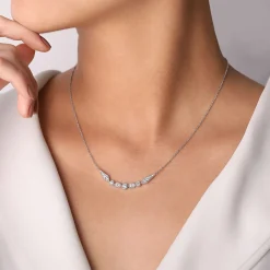 Outlet Gabriel & Co. 14K White Gold Geometric Shape Curved Bar Diamond Necklace