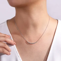 Discount Gabriel & Co. 14K White Gold Graduated Round Diamond Curved Bar Necklace