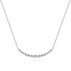 Discount Gabriel & Co. 14K White Gold Graduated Round Diamond Curved Bar Necklace