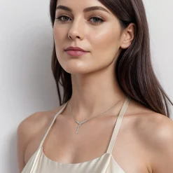 Discount Gabriel & Co. 14K White Gold Graduating Diamond Y Necklace