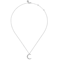 New Gabriel & Co. 14K White Gold Graduating Diamond Moon Pendant Necklace
