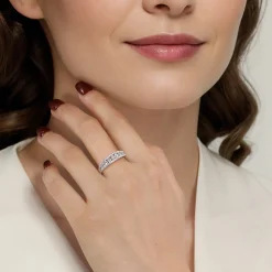 Discount Gabriel & Co. 14K White Gold Graduating Diamond Wide Band Ring