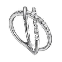 Sale Gabriel & Co. 14K White Gold Graduating Diamond Spike Criss Cross Ring