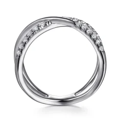 Sale Gabriel & Co. 14K White Gold Graduating Diamond Spike Criss Cross Ring