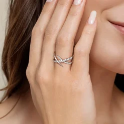 Sale Gabriel & Co. 14K White Gold Graduating Diamond Spike Criss Cross Ring