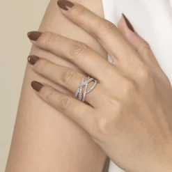 Discount Gabriel & Co. 14K White Gold Graduating Diamond Spike Criss Cross Ring
