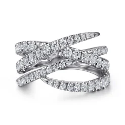 Discount Gabriel & Co. 14K White Gold Graduating Diamond Spike Criss Cross Ring