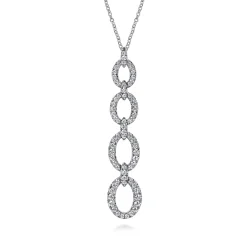 Best Gabriel & Co. 14K White Gold Graduating Diamond Oval Link Drop Pendant Necklace