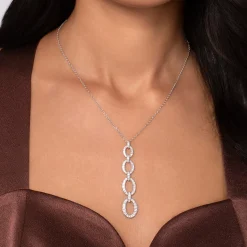 Best Gabriel & Co. 14K White Gold Graduating Diamond Oval Link Drop Pendant Necklace