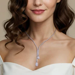Gabriel & Co. 14K White Gold Graduating Diamond Y Necklace