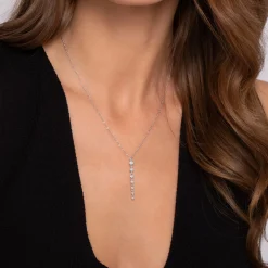 Sale Gabriel & Co. 14K White Gold Graduating Diamond Buttercup Set Drop Necklace