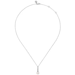 Online Gabriel & Co. 14K White Gold Graduating Diamond and Pearl Drop Necklace
